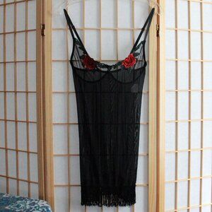 Unknown Brand Mesh, Rose Embroidery, & Fringe Slip